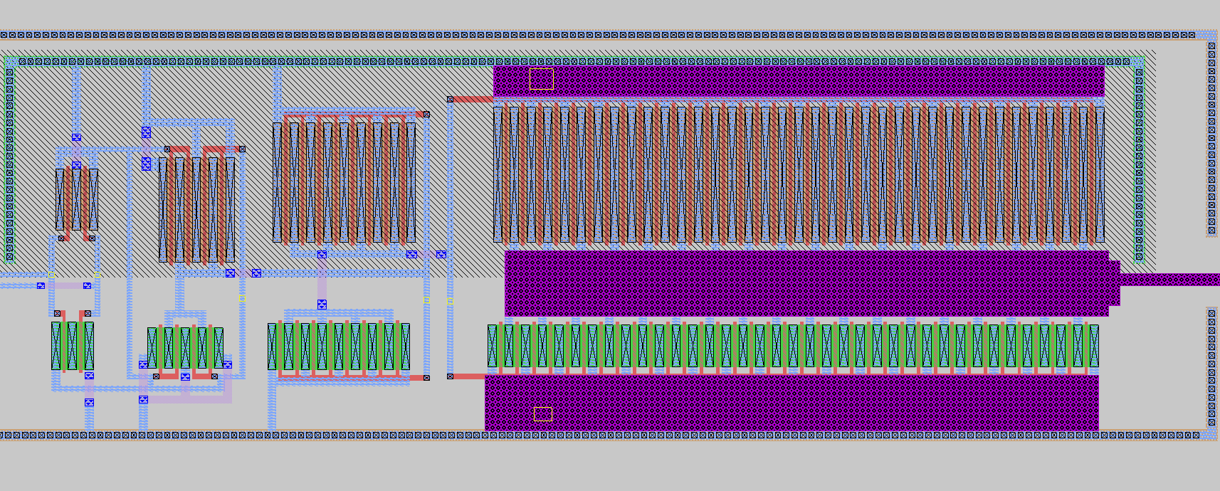 Standard-cell IC layout view of a logic gate