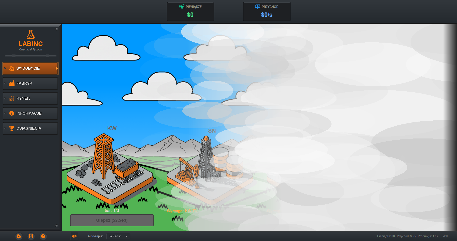 LabInc: Chemical Tycoon - mining panel with coal mine and oil derrick